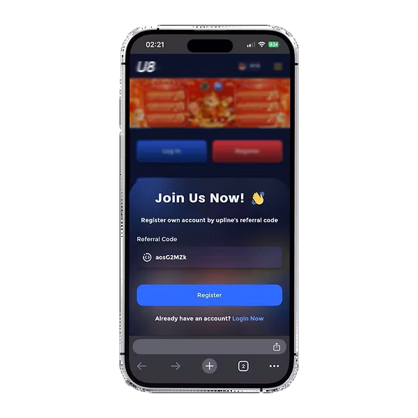 U8 mobile sign up interface
